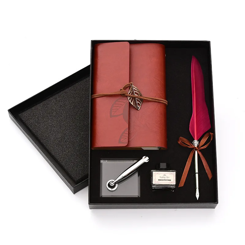 

Natural Feather Dip Pen Gift Set acrylic base ink four piece set teacher holiday gift set enterprise gift pen free shipping