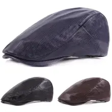 Мужская искусственная кожа вождения Гольф таксиста кепки Регулируемый плоский Берет Шляпа новая мода