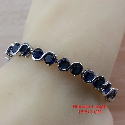 11.11So дешевые простые круглые синие фианиты 925 серебряные ювелирные наборы Висячие серьги/браслет и кольцо для женщин наборы - Metal color: Bracelet