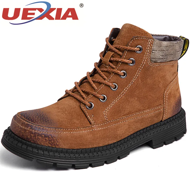 UEXIA High Quality leather Men Shoes Winter Ankle Riding Boots Plush Warm Outdoor Working Snow Zapatillas Hombre Footwear Boot