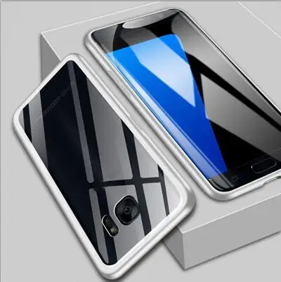 Чехол с магнитной адсорбцией для samsung Galaxy S7 Edge, металлическая рамка, закаленное стекло, чехол Galaxy S7 Edge, защитный чехол для телефона s - Цвет: Белый