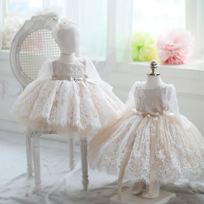 Fairy Baby Girls Embroiery Birthday Dress for Toddler Lace Hallow Out Sleeve Tiered Princess Ball Gown Kids Formal Vestido | Детская