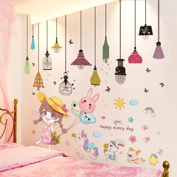 

[shijuekongjian] Chandeliers Lights Wall Stickers DIY Girl Balloons Mural Decals for Kids Bedroom Baby Room House Decoration