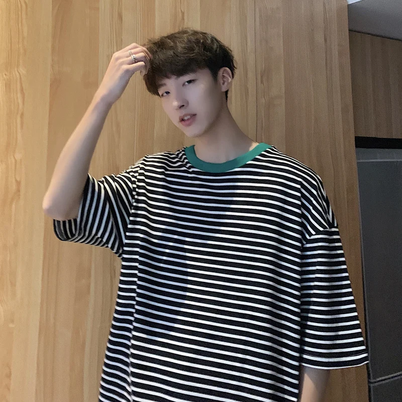 

2020 Summer New Youth Popular Men's Simple Striped Round Neck Short-sleeved T-shirt Fashion Casual Loose Wild Pullover M-XL