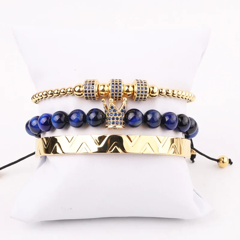 New Design High Quality 316L Stainless Steel Bangle CZ Pave Crown Charms Bracelet Set Men Jewelry Gift - Image 6