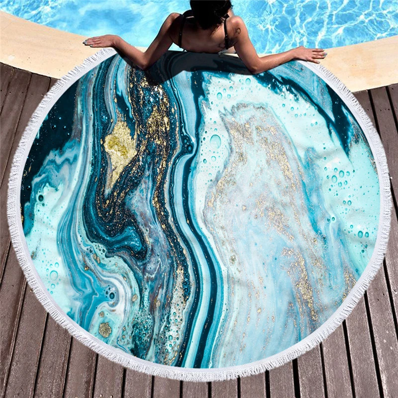 

Marble Large Round Beach 3D Towel for Adult Colorful Quicksand Pattern Microfiber Shower Bath Towel Travel Swimming Blanket