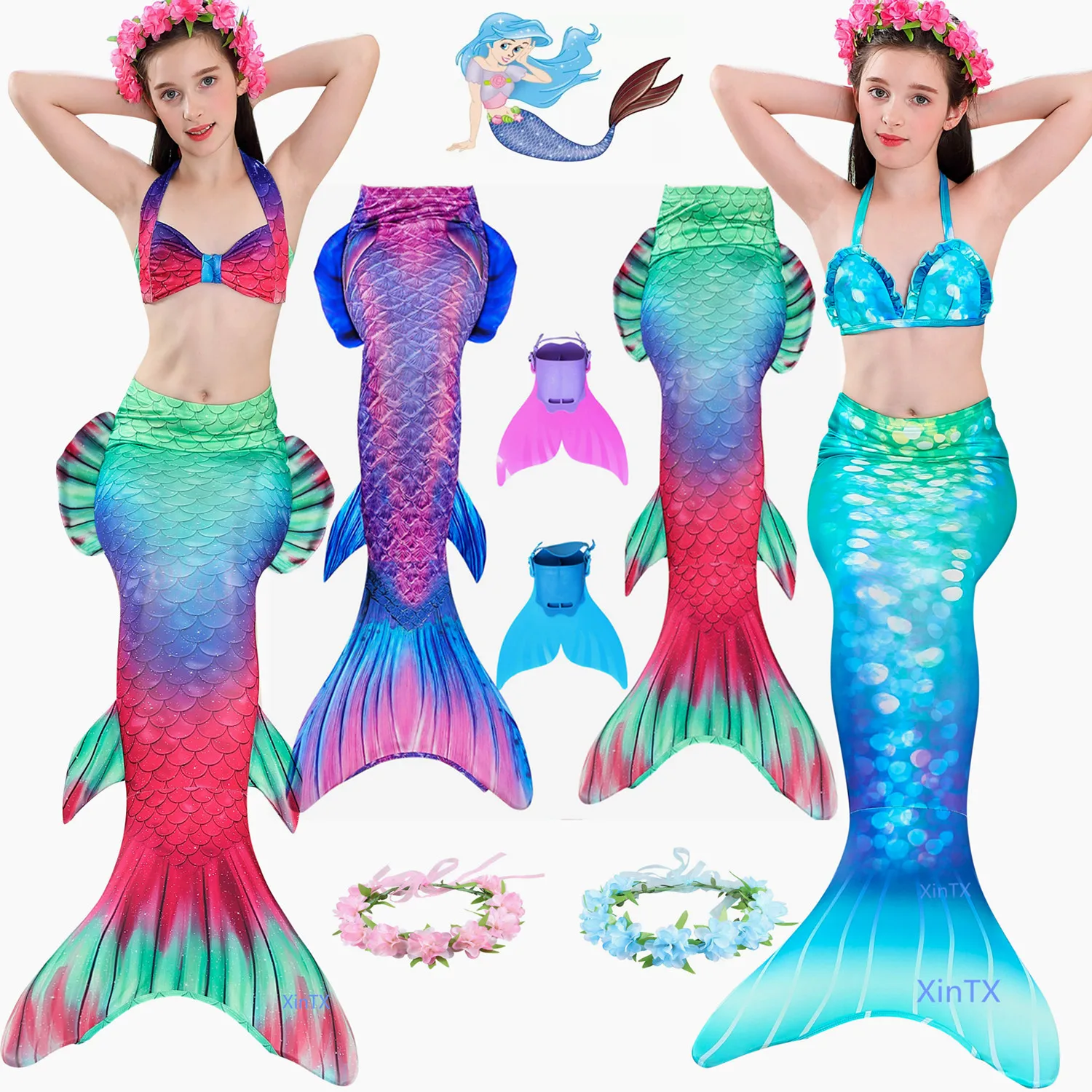 

2019 Kids Swimmable Ariel Mermaid Tail with Monofin Bathing Swimsuit for Girls Mermaid Cosplay Costume for Kids