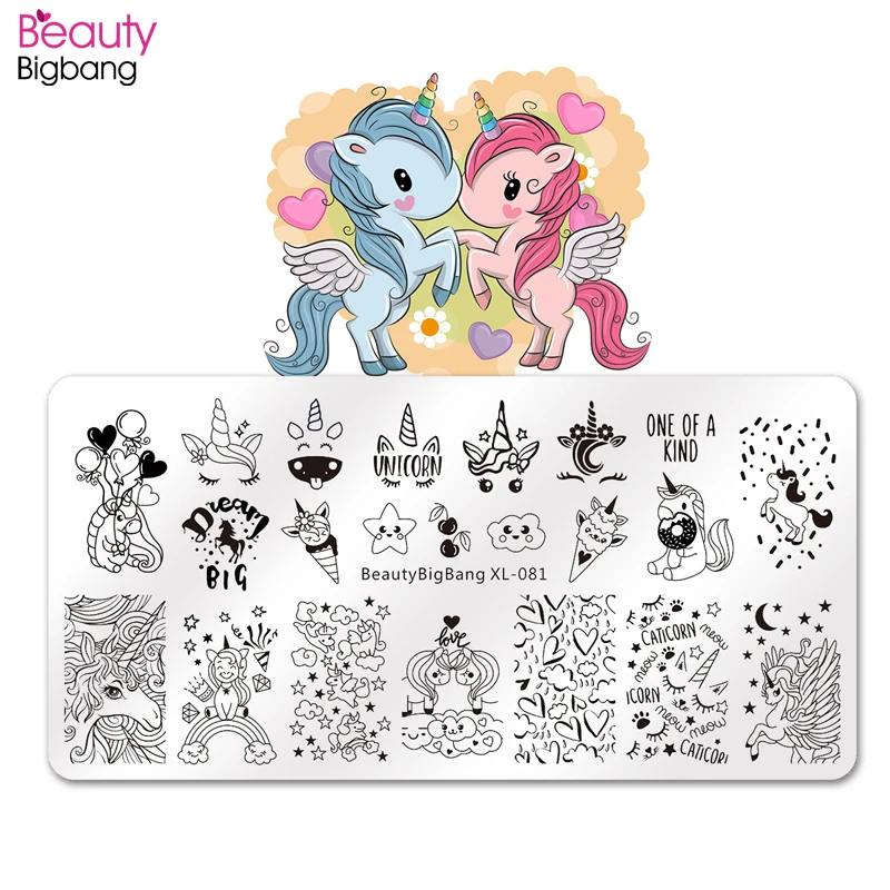 

Beautybigbang 6*12CM Stamping Plates Cloud Star Cute Unicorn Pattern Stainless Steel Nail Art Stamping Plate Printing Nails Mold
