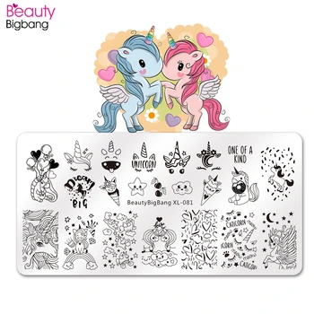 

Beautybigbang 6*12CM Stamping Plates Cloud Star Cute Unicorn Pattern Stainless Steel Nail Art Stamping Plate Printing Nails Mold