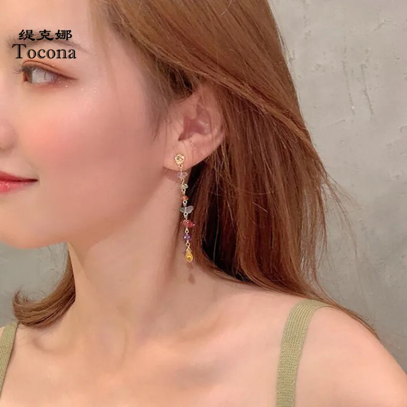 

Tocona Colorful Irregular Natural Stone Drop Earrings for Women Charms Long Pendant Geometric Party Jewelry Wholesale 8313