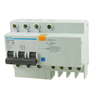 

DZ47-63 C50 3 Pole 50A Mini Circuit Breaker + Earth Leakage Circuit Breaker