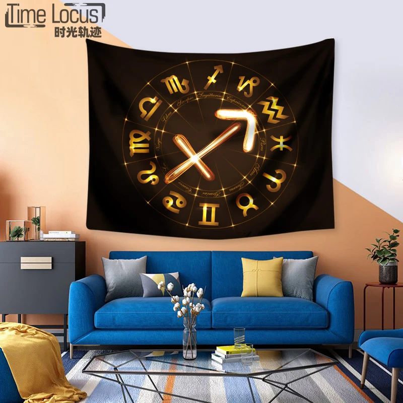 

12 Constellation Pattern Black Golden Tapestry Wall Hanging Polyester Fabric Mat Cover Home Room Decor Printing Beach Mat