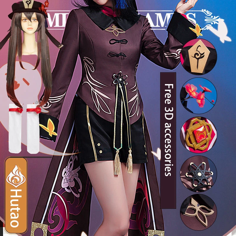 Game Genshin Impact Hu Tao Cosplay Costume HuTao Anime Outfit Dress Halloween Party Women Girl Uniform | Тематическая одежда и