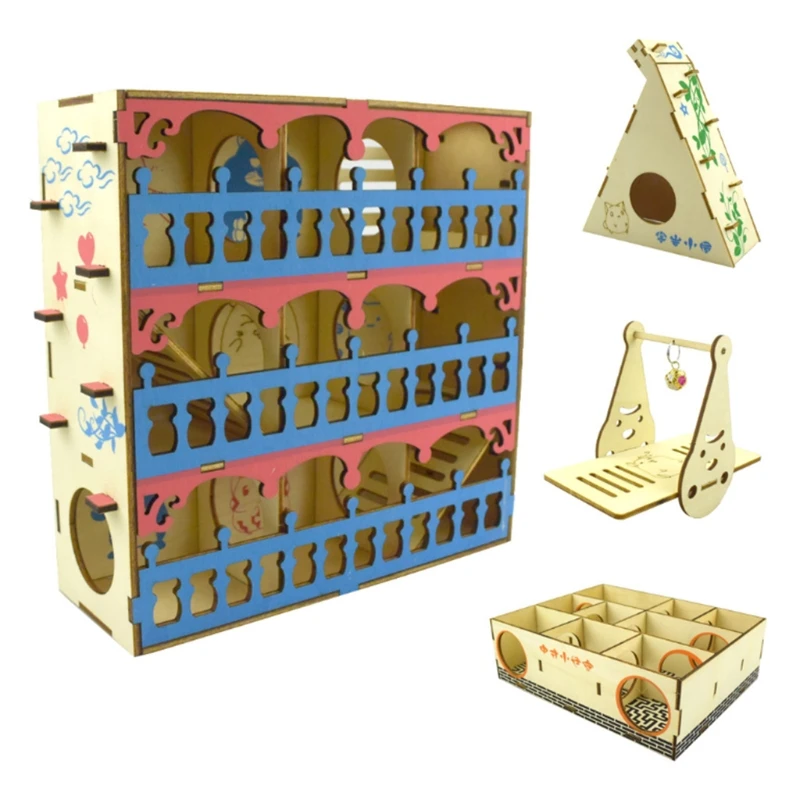 Toys Hamster Seesaw-House Tunnel-Cage Swing Wooden-Tube Rat-Mouse-Mice Play Exercise