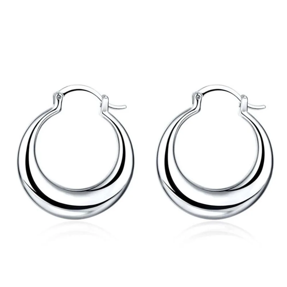 Classic Women's Hoop Earrings Silver Ear Clips Hanging Round Smooth Stud Vintage Jewelry Accessories Gift | Украшения и