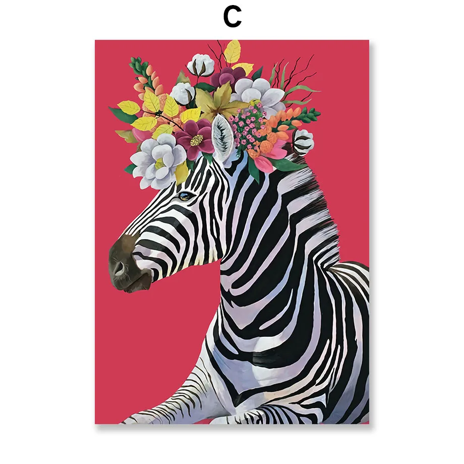 Colorful-Leopard-Giraffe-Lion-Fox-Flower-Crown-Wall-Art-Canvas-Painting-Nordic-Posters-And-Prints-Wall (5)