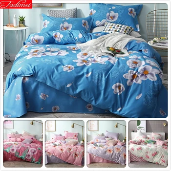 

Floral Pattern Blue Duvet Cover 3/4 pcs Bedding Sets Adult Kids Child Soft Cotton Bed Linens Single Twin Queen King Double Size