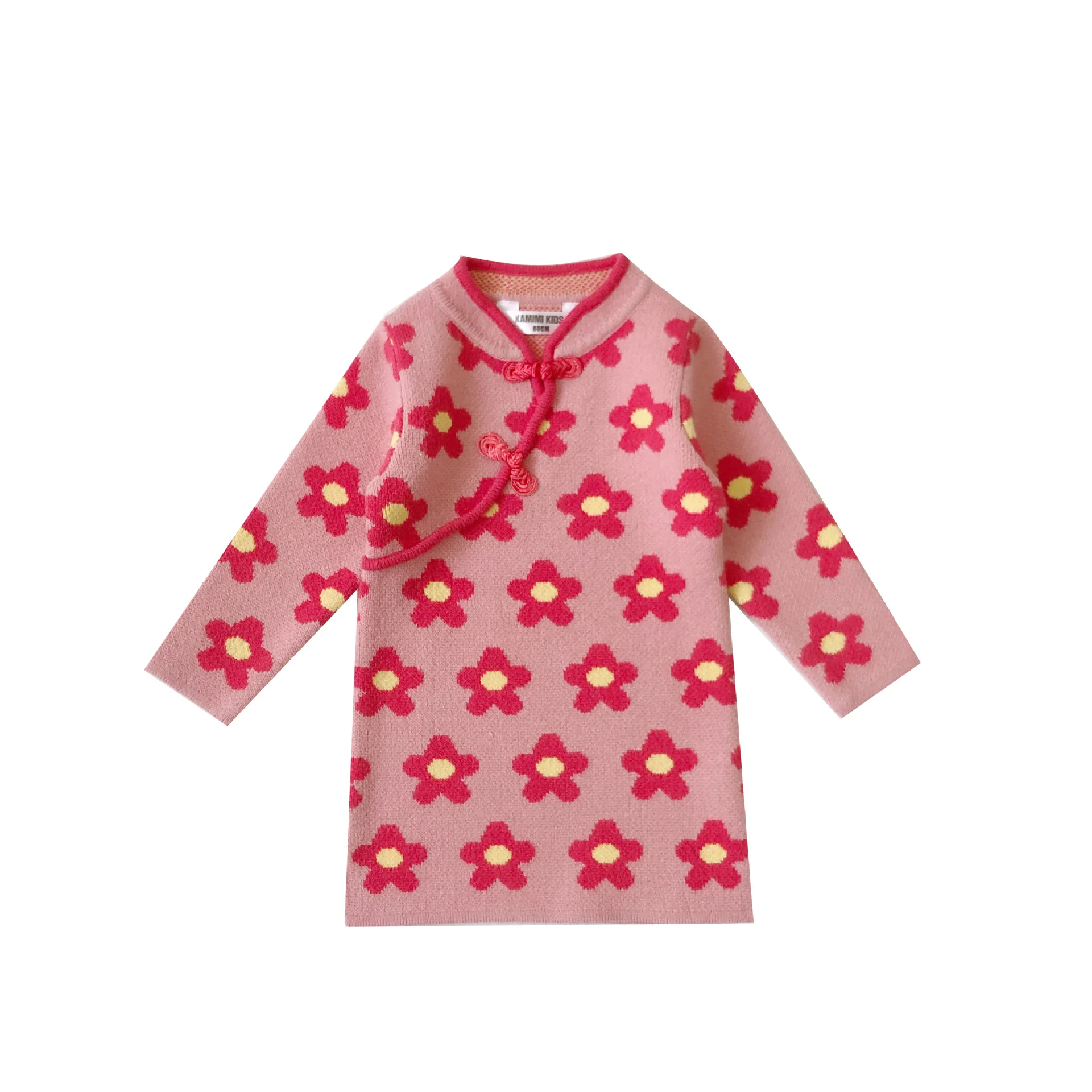 Tonytaoaby/новая зимняя детская одежда для девочек; элегантное вязаное китайское платье Ципао с цветочным узором для девочек; Детские платья для девочек
