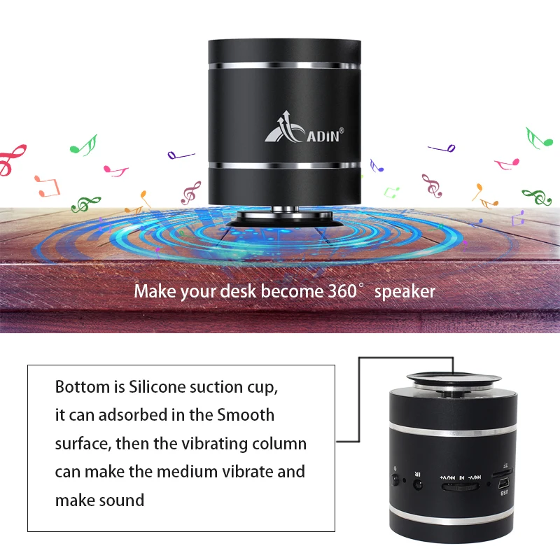 Vibração de Metal sem Fio Adin Bluetooth Alto-falante Rádio fm Alta Fidelidade Graves 3d Estéreo Surround tf Subwoofer Alto Falantes Controle Remoto 15 w - Image 6