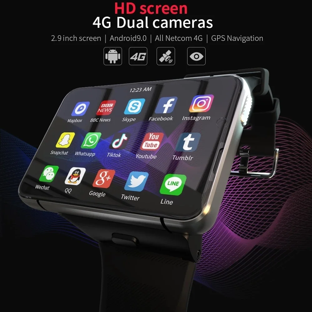 Смарт-часы TICWATCH Apple MAX сенсорный экран 2 8 дюйма 4G 4 + 64 ГБ камера 13 МП 2300 мА · ч Wi-Fi GPS |