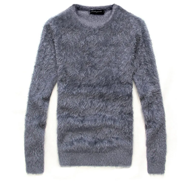 Hot New Autumn Winter Men's Sweater Solid Color Casual Sweater Men's Slim Fit O-Neck mohair Brand Knitted Pullovers pull homme - Цвет: O-Blue Gray