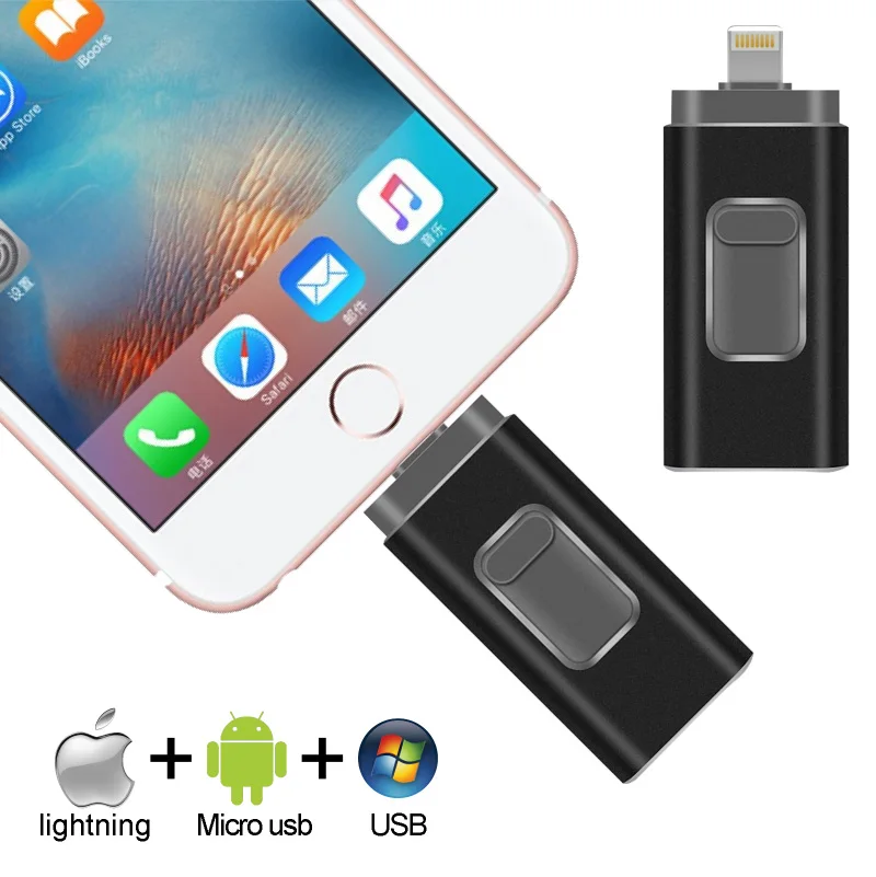Usb Flash Drive For iPhone 6/6s/6Plus/7/7Plus/8/X Usb/Otg/Lightning 3 in 1 Pen Drive 128g 256g For iOS External Storage Devices