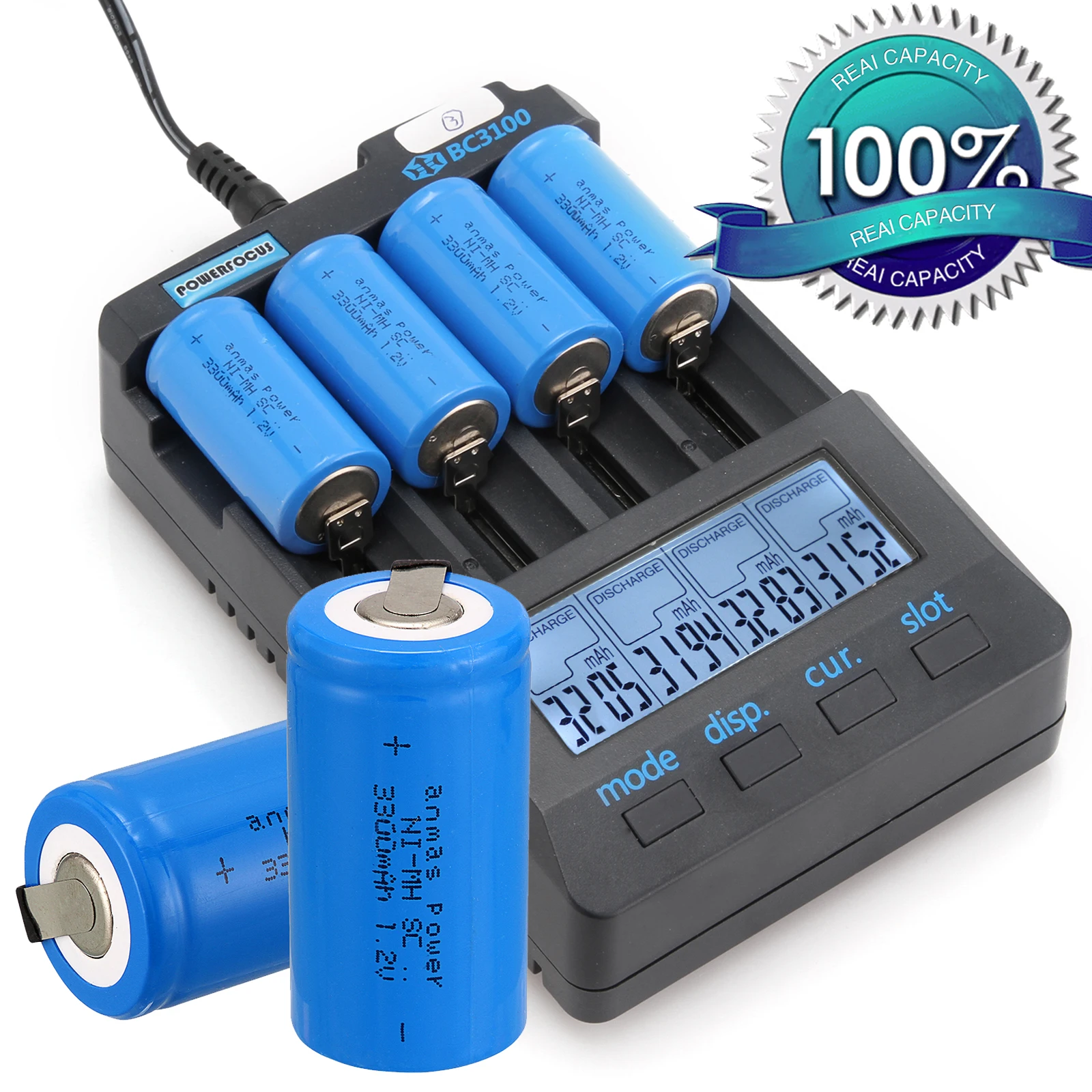 

Anmas Power 2/4/8 PCS Sub C SC 1.2V 3300mAh Ni-MH NiMH Rechargeable Batteries 1.2 v Battery Blue 56 g with tab