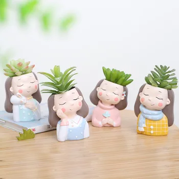 

Pot Office Desktop Decoration Flower Pots Cute Girls Shaped Succulent Cactus Flower Pot Plant Pots Planter Container Home Garden