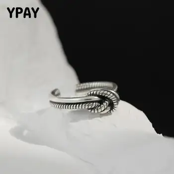 

YPAY 100% Real 925 Sterling Silver Open Rings for Women Korea Vintage INS Twist Knot Adjustable Finger Ring Fine Jewelry YMR1067
