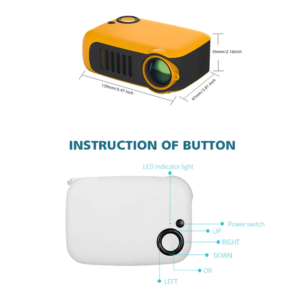 A2000 mini projetor 800 lumens 1080p lcd 50,000 horas de vida da lâmpada de cinema em casa projetor vídeo portátil-2