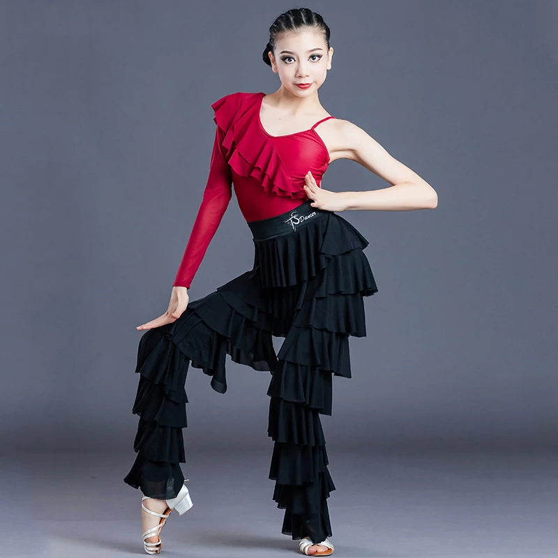ラテンダンス向けシンプルワンピース　練習に最適✭かっこいいデザイン 新ポルカドット練習服子供ラテンダンスドレス夏プロのラテン