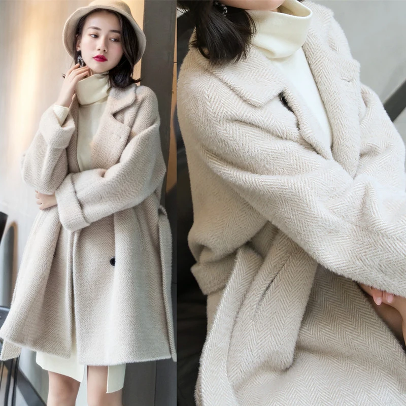 

DICLOUD 2019 Woolen Coat Women Fashion Long Sleeve Slim Winter Long Coat Female Korea Elegant Ladies' Coats Thick Blends Jacket