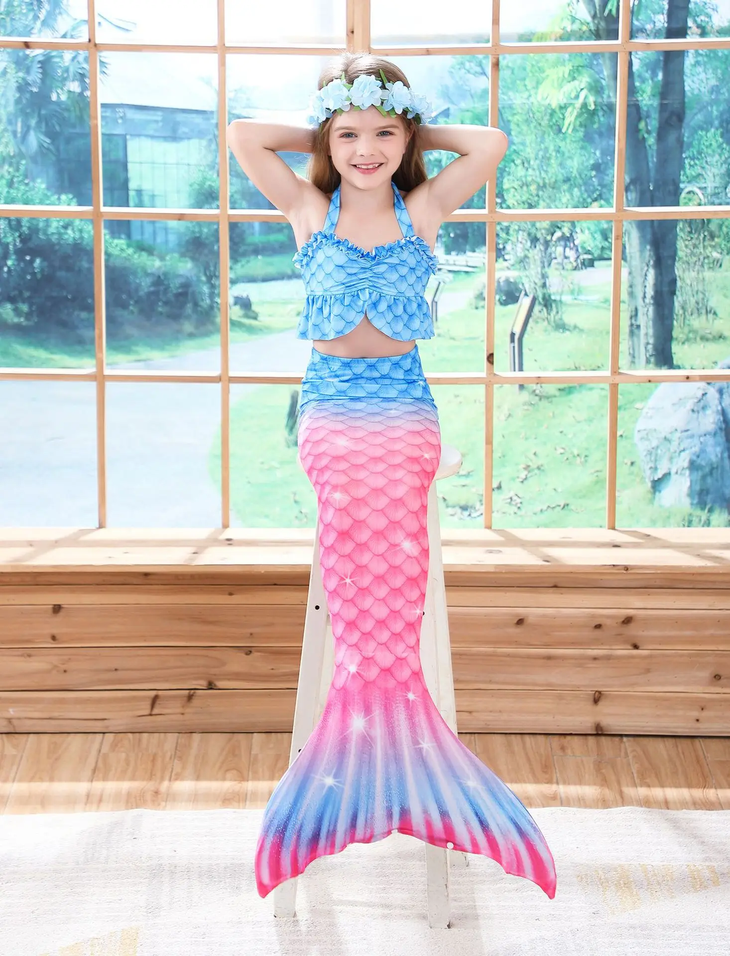 elvira costume Haojxuanyu Children Mermaid Swimwear Girls Pink Blue Bikini Set Kids Swimsuit Cosplay Mermaid Tail Costume for Swimming morticia addams dress