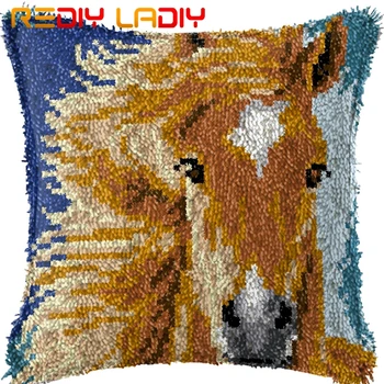

Latch Hook Kits Make Your Own Cushion Animals Horse Printed Canvas Crochet Pillow Case Latch Hook Cushion Cover Hobby & Crafts