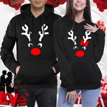 

2020 Xmas Couple Hoodies Pullover Women Antlers Printed Christmas Sweatshirt Men Winter Hoodies