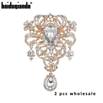 

Pack of 2pcs Large Size Clear Rhinestones Bridal Wedding Crystal Brooch Pin Wedding Party Jewelry