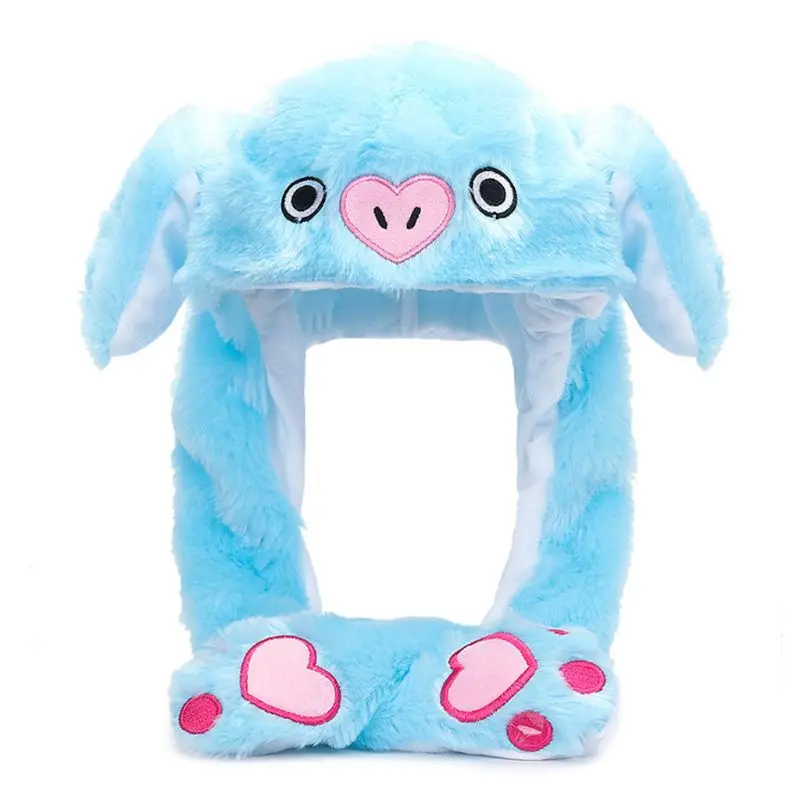 Милый кролик свинья животное плюшевая шляпа подушка безопасности движущиеся прыгающие уши игрушка подарок Кепка с лапой - Цвет: H