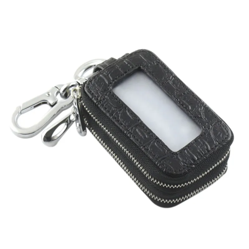 Кожаный чехол для ключей с двойной молнией и прозрачным окошком винтажный