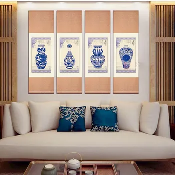 

Blue and White China art Flowers painting Handmade Papercutting Chinese Scroll Painting for Collection and Gift