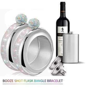 

Bracelet Bangle Flask 304 Stainless Steel with Handmade Crystal Bracelet jug Women Men Party Flask Hidden Liquor Flask 3.5oz D25