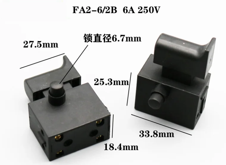 FA2-6/2B 6A 250V Black Plastic Lock Trigger Switch 2pcs