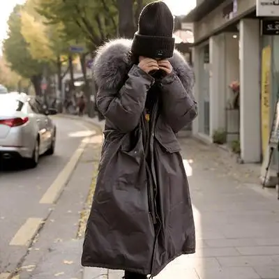 

2019 Winter New Style Korean-style Long over-the-Knee Thick Large Fur Collar Hooded Cotton-padded Clothes Women's Large Size Loo