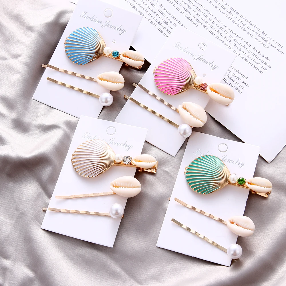 Famshin Natural Conch Hair Clip For Women Metal Hairpin Pearl Sea Shell