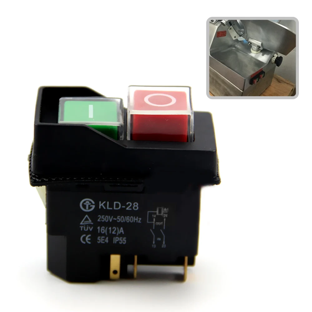 

250V 16A Waterproof Magnetic On Off Switch IP55 KLD28 4 Pin Start Stop Magnetic On Off Switch for Workshop Machines 54*30*55mm