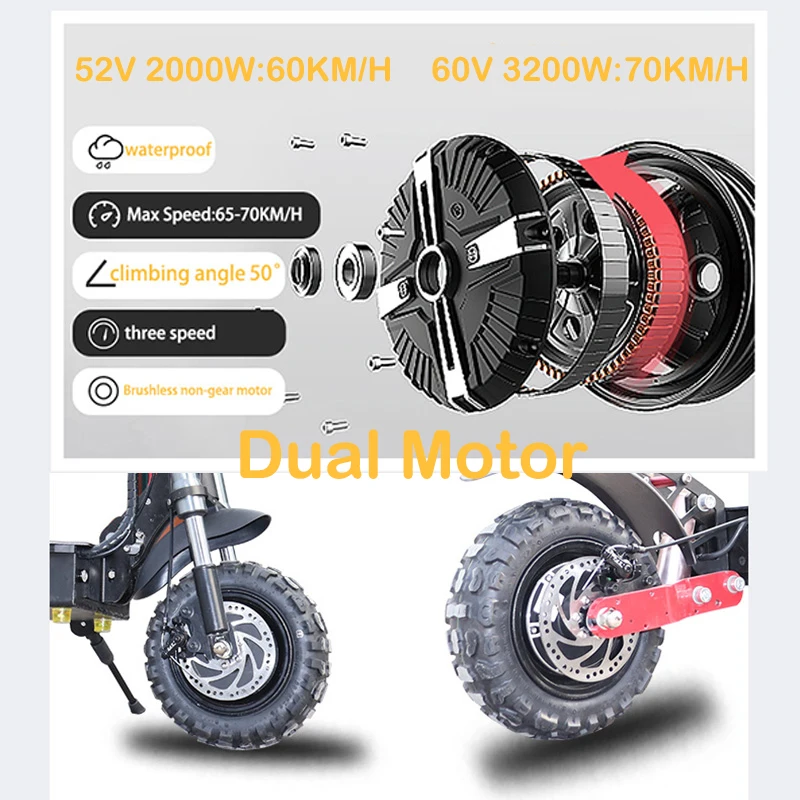 - 11inch 60V 3200W Adult Electric Scooter with Sest 110110KM Strong Powerful 70kmh Foldable Off Road Patinete Electrico Adulto
