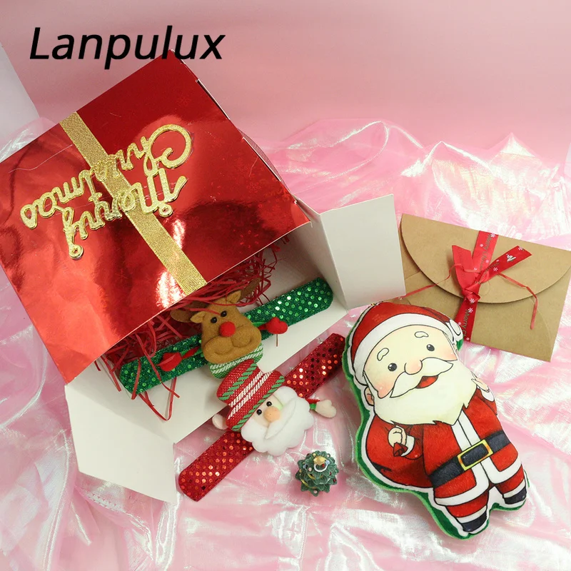 Lanpulux, Рождественская Подарочная коробка, светящийся браслет, поющий Санта, подушка в форме Санта-Клауса, рождественская елка, украшения, Детский светодиодный праздничный игрушки