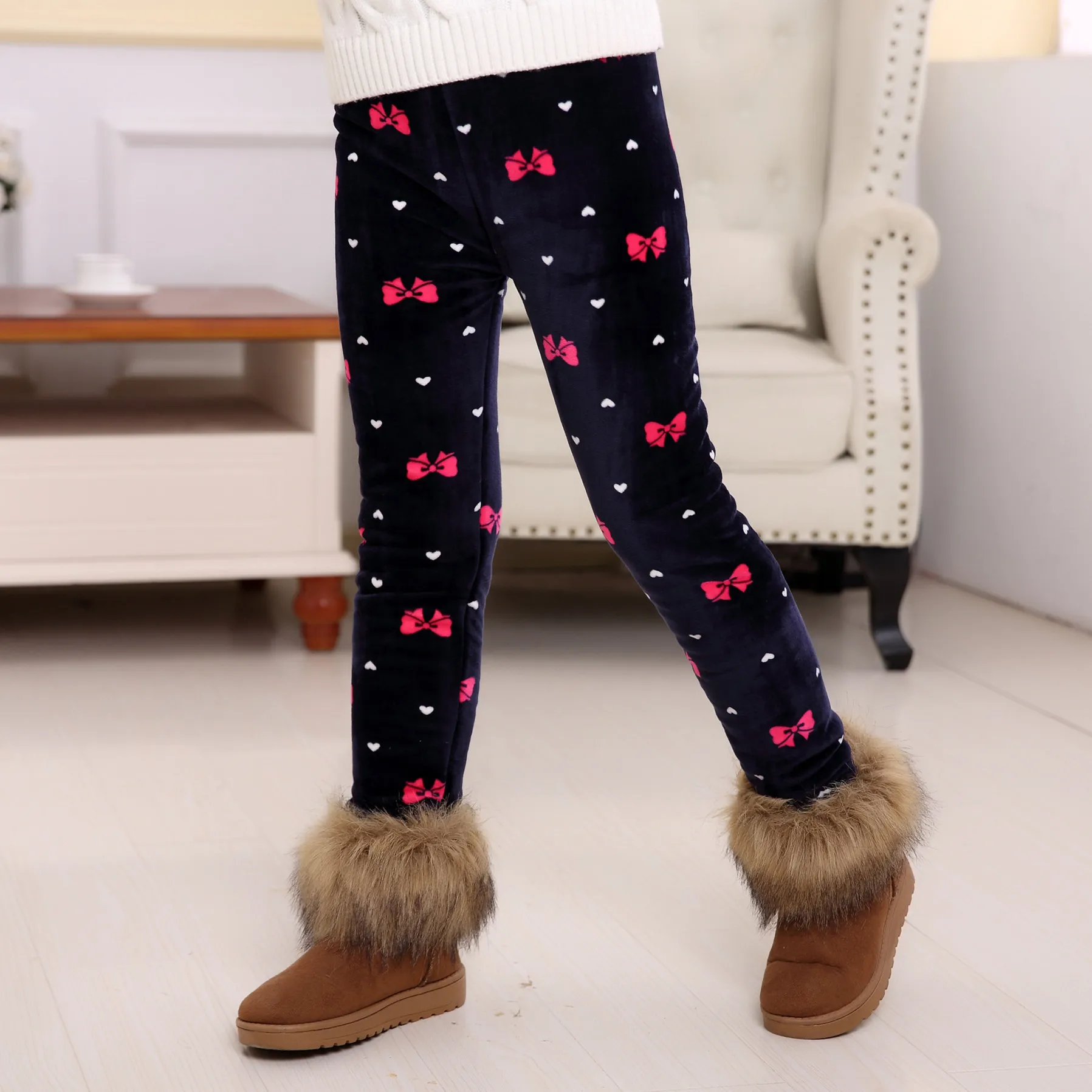 3 Layers Children Pants Winter Girls Leggings Thicken Leggings For Kids 2-8 Years Girl Leggins Velvet Baby Trousers Clothing - Цвет: bow