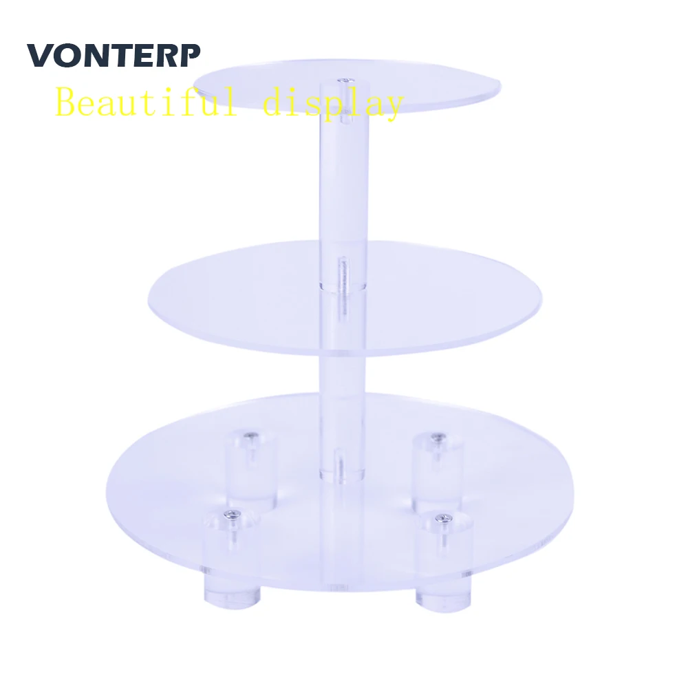 HMROVOOM 1 PC Round 3 Tier Acrylic Cupcake Display Stand /cake stand with base 3 Tier Round with base(6" between 2 layers