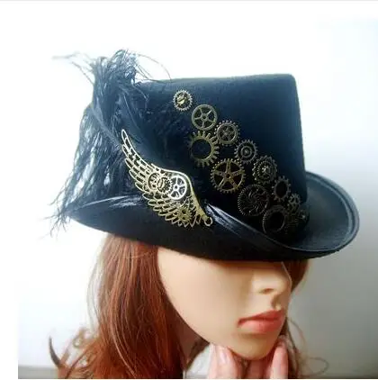 Color : Black, Size : 55cm MINGMIN-DZ Cappello Steampunk Top Hat Wool Donna Uomo Top Cappello Fedora Steampunk con Lavorazione Manuale 15CM 4 Dimensioni .Cappello da Uomo 