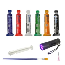 Masque de soudure mécanique à séchage UV, encre BGA PCB, carte mère, peinture de protection isolante, 6 couleurs, flux de soudure à l'huile + brosse + lampe LED, 10ML